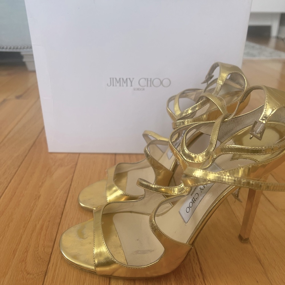 Jimmy Choo Gold Mirror Leather Heels Size 39